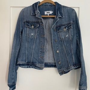 Paige Denim Jacket Women's size L 6 8 distressed chic perfectly cut jean jacket